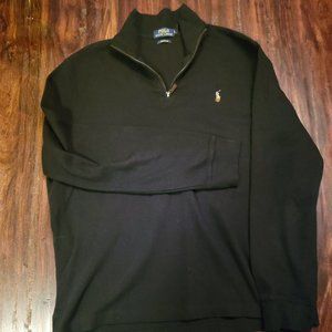 Size Large Polo Estate Rib Quarter Zip Pull Over in Black